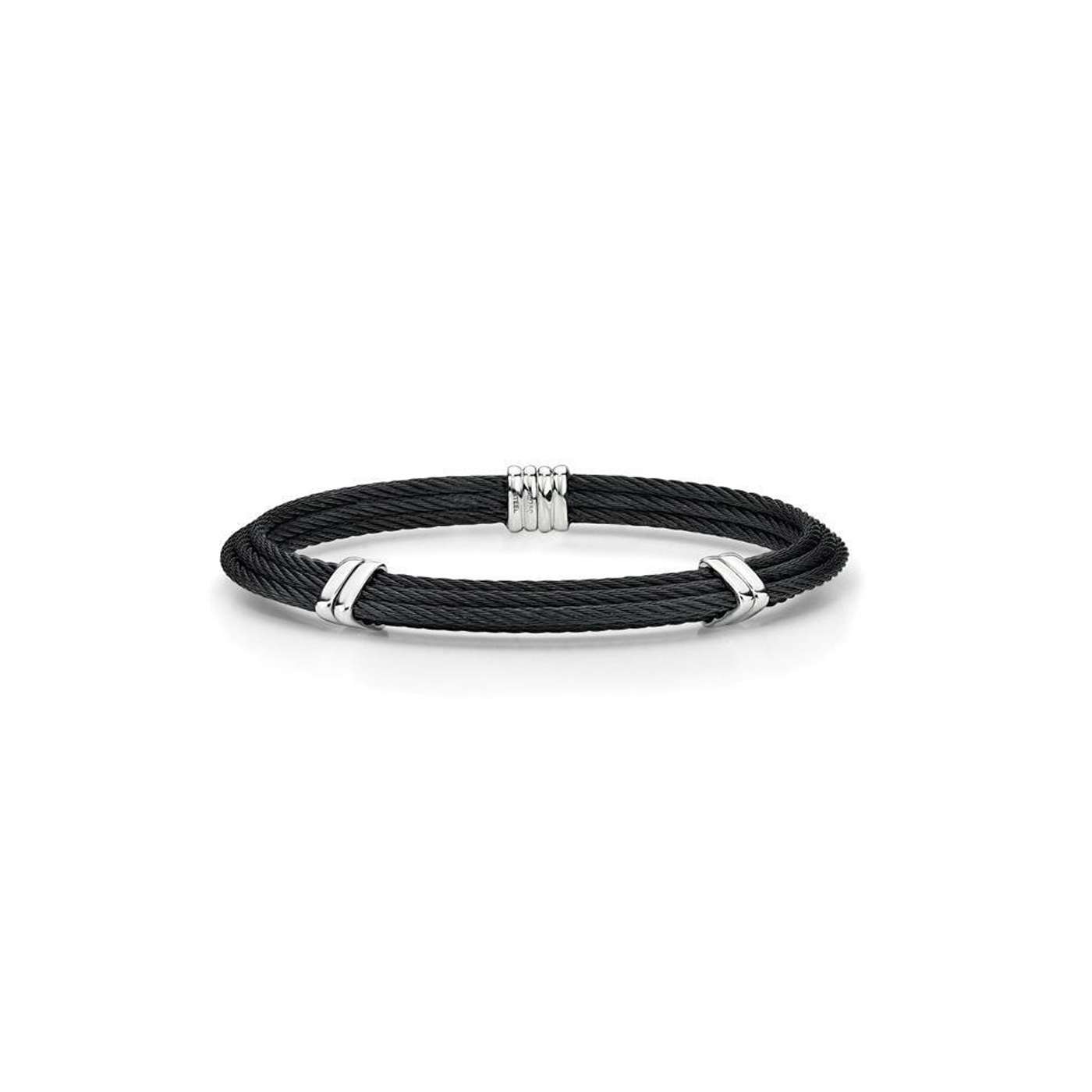 Black Cable Tiered Bracelet with Dual Steel Stations - House Of Diamonds