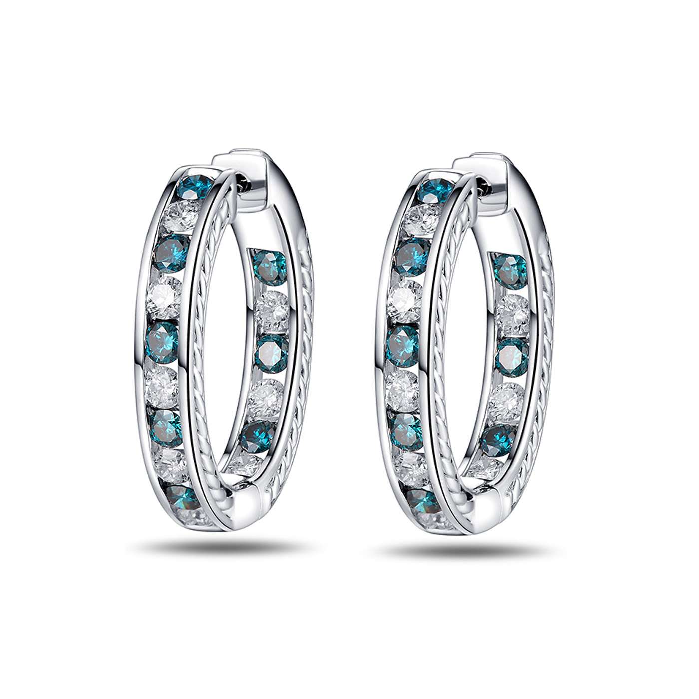 14Kt White Gold Diamond Hoops - House Of Diamonds