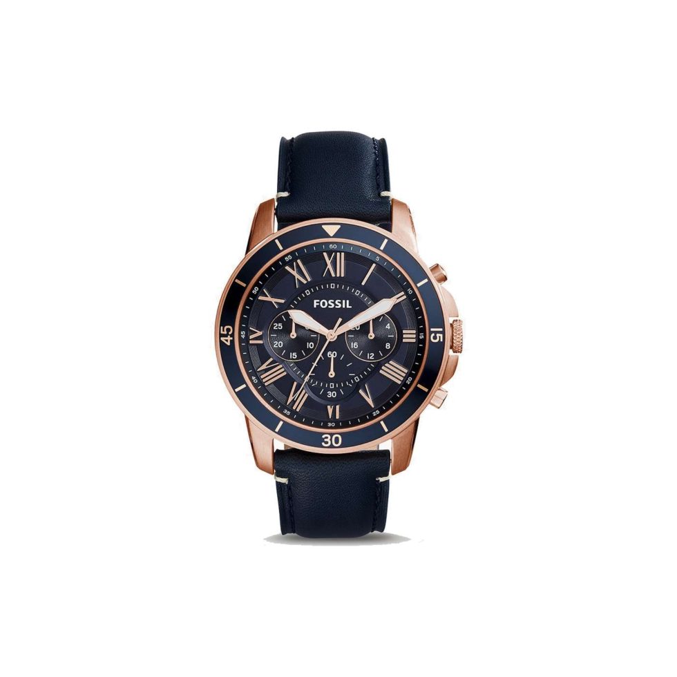 fossil men's grant sport chronograph blue leather watch