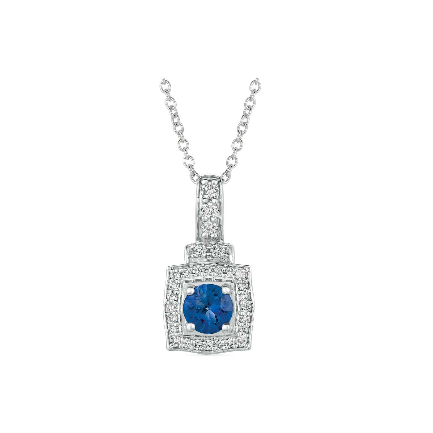 14Kt White Gold Blue Sapphire and White Diamonds Necklace - House Of ...